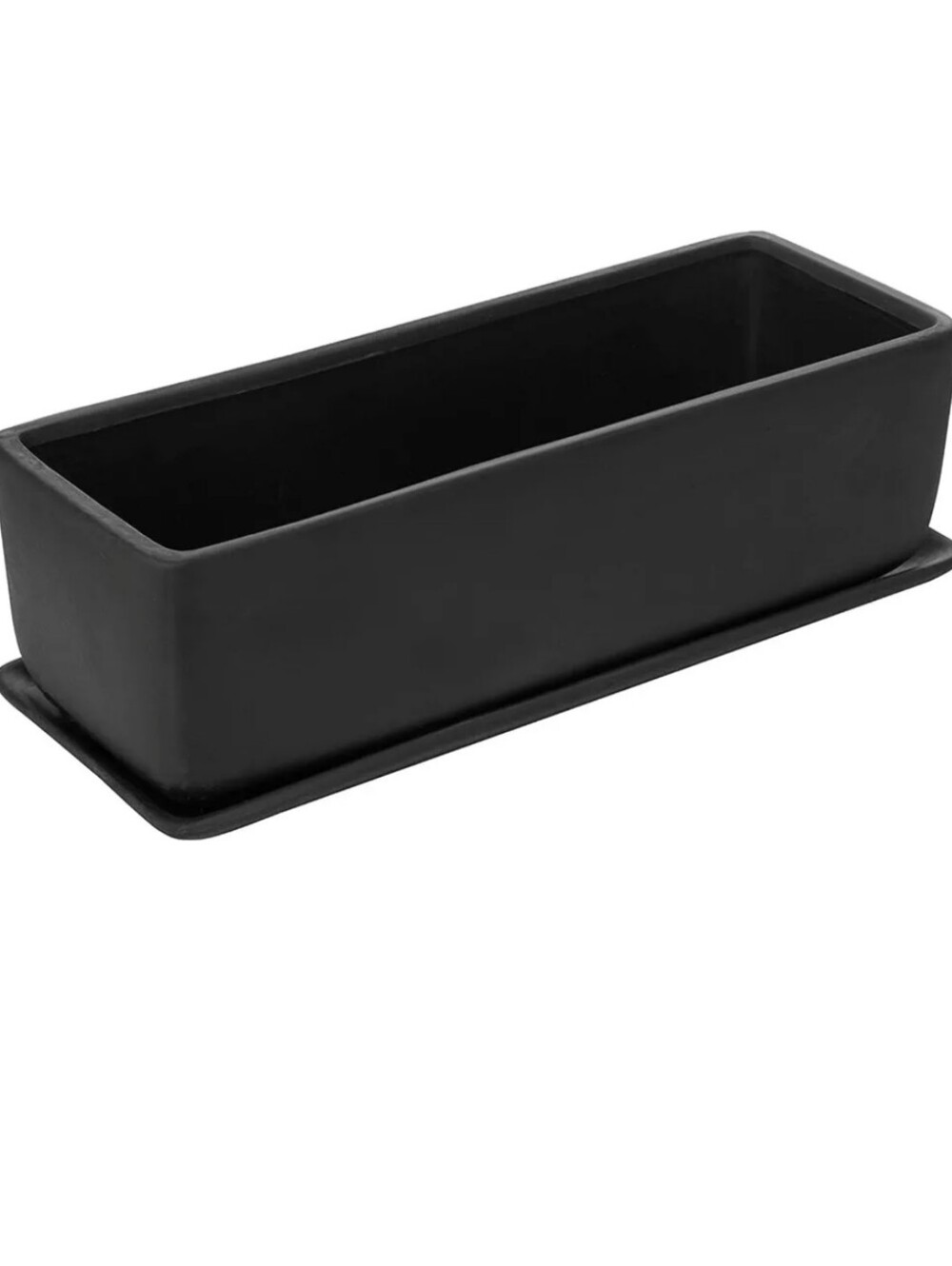 Black Rectangular Ceramic Planter with Drip Tray - Home Accents